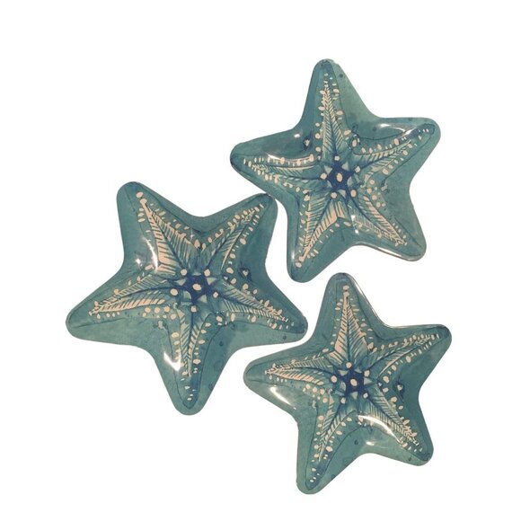 Indoor Outdoor Collection Other - Three Star Fish Plate Dish Blue White Swirl Design Indoor Outdoor Collection